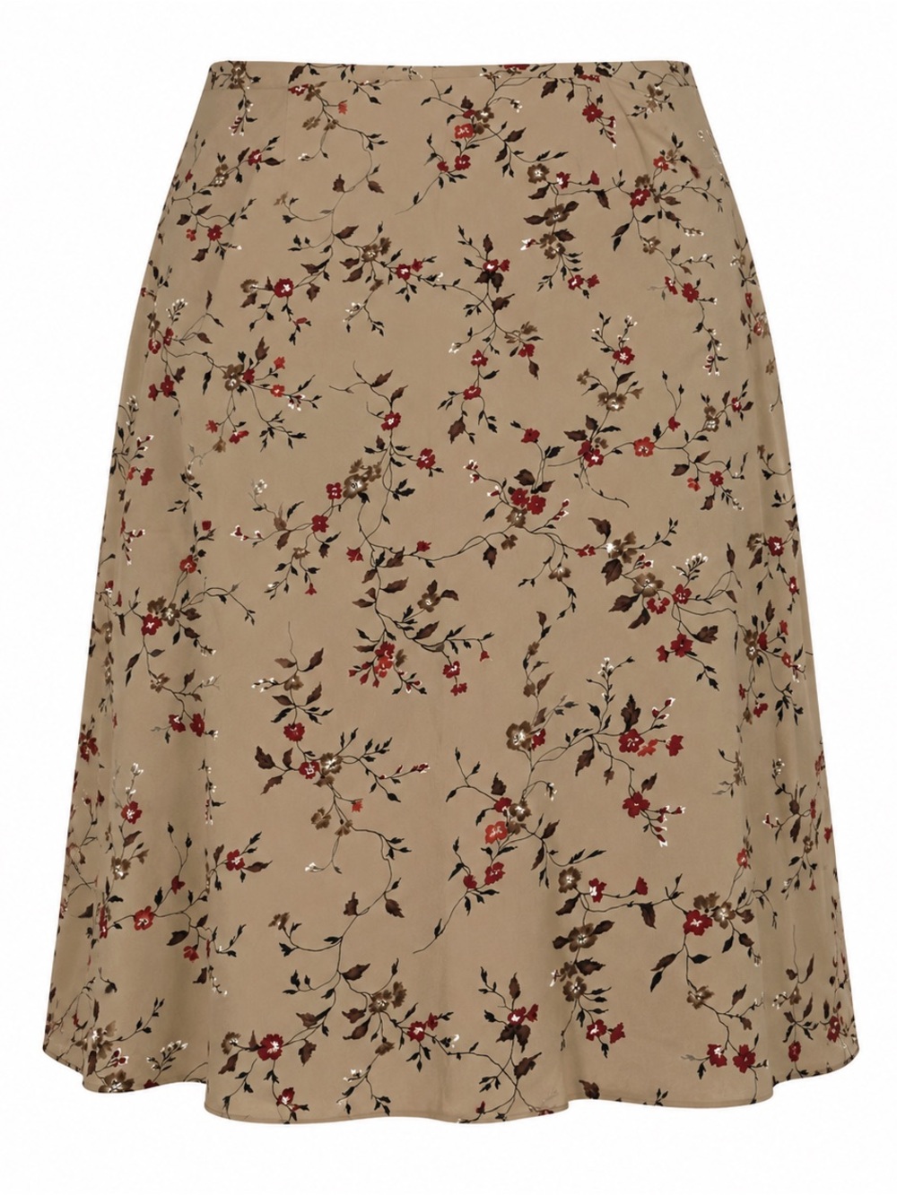 Kathie Lee Collection Taupe Floral A-Line Skirt with Red and Brown Accents